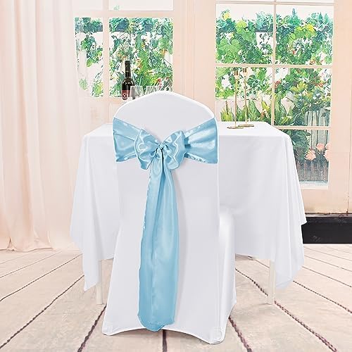 60 Pcs Light Blue Chair Sashes Satin Chair Bows Sashes for Party, Hotel, Wedding, Reception, Restaurant Event Decoration (7 x 108 inch) - Image 6