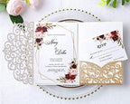 ponatia 5.12 x 7.2 Laser Cut Invitation Pocket, 20PCS Tri-Fold 5 x 7 Laser Cut Wedding Invitation Pockets with Envelopes for Wedding Bbay Shower Birthday Invite (Gold Glitter, No Inner Sheet) - Image 3