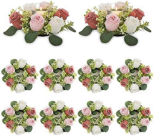 NUPTIO Small Flower Rings for Centerpieces: Candle Rose Wreath, 9.05 Inch by Nuptio