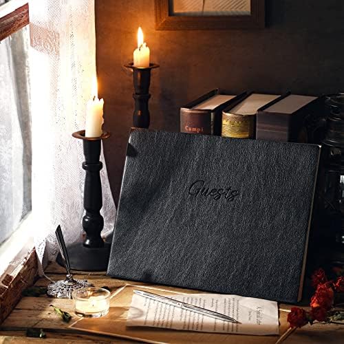 Geyee Leather Guest Book and Pen Stand Set, 10.5" x 8", Black - Image 5