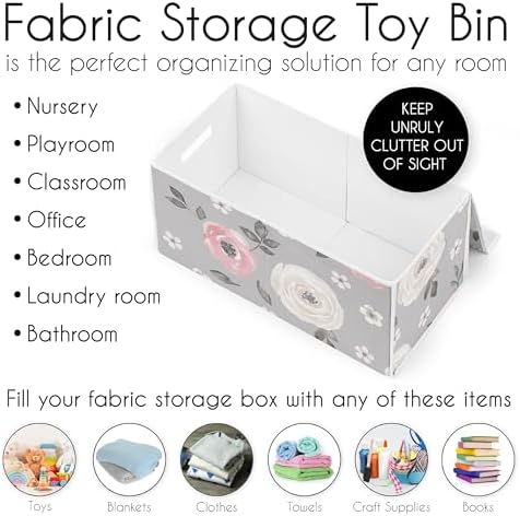 Sweet Jojo Designs Grey Watercolor Floral Girl Small Fabric Toy Bin Storage Box Chest For Baby Nursery or Kids Room - Blush Pink Gray and White Shabby Chic Rose Flower Farmhouse - Image 5