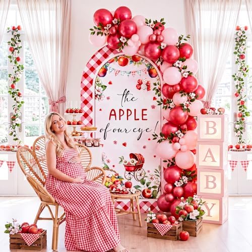 Tegeme 7.2ft The Apple of Our Eye Arch Backdrop Cover Fall Themed Baby Shower Decoration Large Red Apple Backdrop Party Favor for Gender Reveal Party Supply Photo Background Autumn Decoration - Image 5