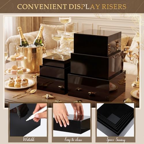 Geelin 6 Pcs Acrylic Risers Cube Stands, Black, 7 to 12 Inch, Square - Image 3