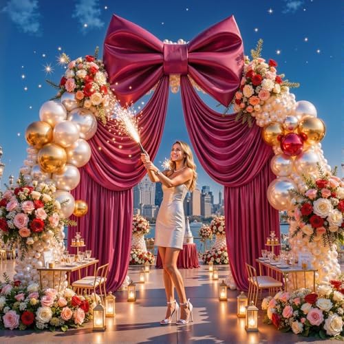 Big Burgundy Bow for Backdrop 24x16x80 Inch Large Satin Ribbon Bow Wall Decor for Wedding Birthday Baby Shower Party Photo Booth, Washable Reusable Fabric Bow for Nursery Bedroom Door Hanging - Image 2
