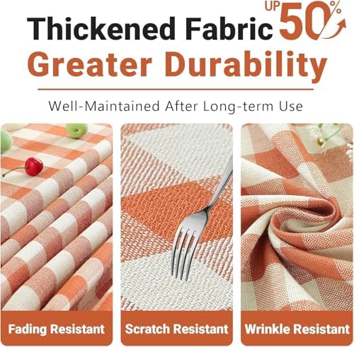 Laolitou Fall Thanksgiving Buffalo Plaid Tablecloth Checkered Gingham Table Cloth Rectangle Tables Cotton Linen Rustic Farmhouse Orange Tablecloths Washable Wrinkle Free for Party, 60"x90" 6-8 Seats - Image 4