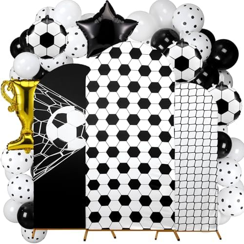 Foilswirl Spandex Arch Backdrop Cover 34 Pcs Soccer Birthday Background Decorations 4ft 5ft 6ft Soccer Arch Backdrop Covers Black White Balloons for Sport Game Football Birthday Party Decor by Foilswirl