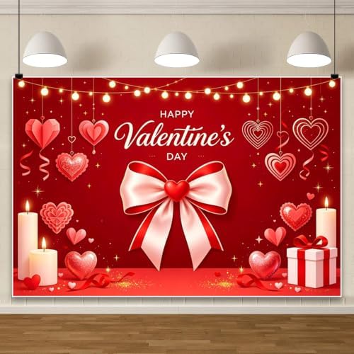 15x10ft Valentines Day Backdrop Happy Valentines Day Background Red Heart Bow Candle Gift Party Decorations Romantic Photo Booth Banner for Wedding Anniversary Date Night Birthday Photoshoot - Image 4