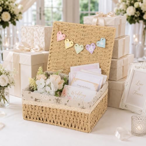 Wicker Card Basket, Wedding Card Basket with Letter Flag Decorative - Image 4