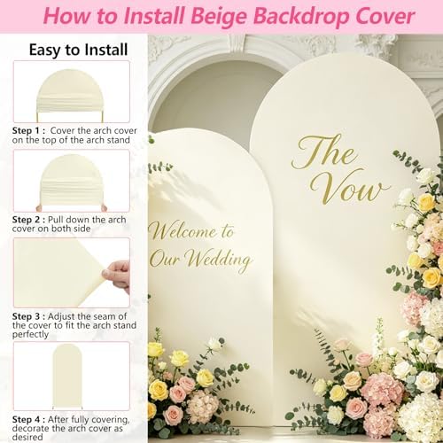 Beige Arch Backdrop Cover 7.2FT 6FT, Stretchy Spandex Wedding Arch Covers Set of 2, 2 Sided Arched Background Cover for Wedding Birthday Party Baby Shower Ceremony Banquet Decoration - Image 6