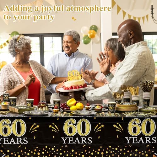Funnymoom 452 Pcs 60th Anniversary Party Decorations, Cheers to 60 Years Paper Plates Napkins Cups Tablecloth Cutlery Straws Disposable Tableware Set for 60th Birthday Party Supplies for 50 Guests - Image 6