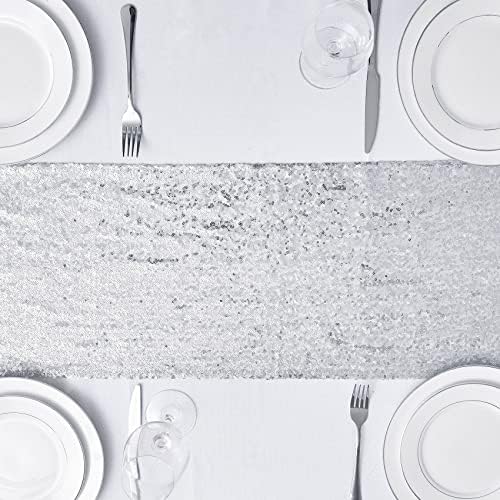 6PCS 12x72 Inch Sequin Table Runner Silver Glitter Table Runner for Party, Wedding, Bridal Baby Shower, Event Decorations（6PCS, 12x72 Inch, Silver） - Image 2