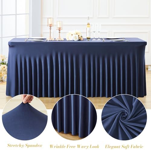 8 Pack Navy Blue Table Cloth for 6 Foot Rectangle Tables Spandex Fitted Tablecloth 6ft Stretch Table Covers Skirt Navy Blue Banquet Tablecloths Wrinkle Free Tablecloth for Party Wedding Birthday Event - Image 5