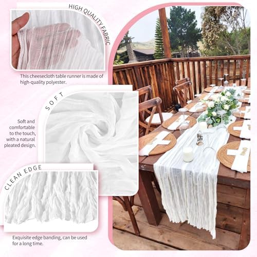 20 Pack White Cheesecloth Table Runner Wedding Birthday Table Decor - Image 3