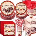 Ceenna 452 Pcs Derby Day Party Supplies for 50 Guests, Run for the Roses Derby Paper Plates Napkins Cups Tablecloth Cutlery Straw Disposable Tableware for Horse Racing Day Party Decorations by Ceenna