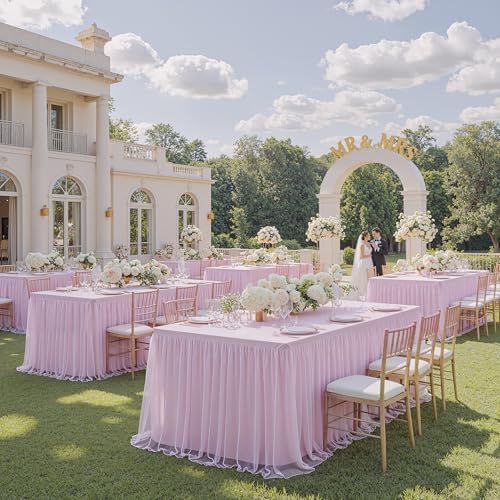 Pink Tulle Tablecloth for 6 Ft Rectangle Tables 6-Pack, Ideal for Weddings - Image 5