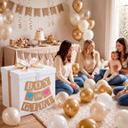 VercanMonth 28 Inches Giant Gender Reveal Gift Box with Lid Kit Extra Large White Gift Box with Boy or Girl Party Banner and White Gold Ribbons for Gender Reveal Birthday Party Baby Shower Decor - Image 6