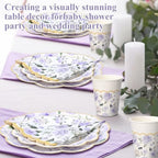 Funnymoom 250 Pcs Purple Gold Floral Paper Plates Napkins Cups Serves 50 - Image 5