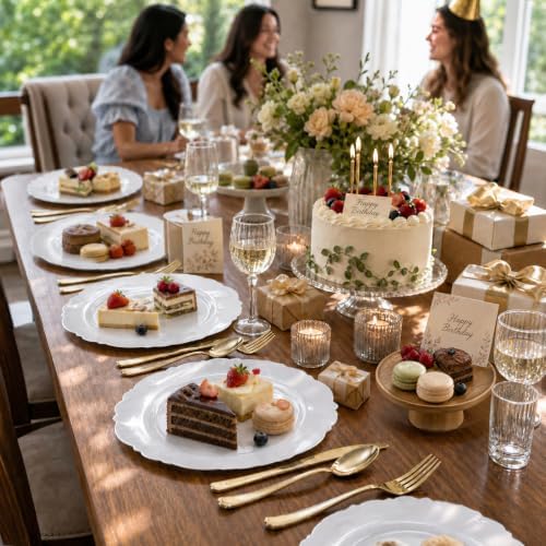 WDF 60pcs White Plastic Plates -10.25inch Baroque White Disposable Dinner Plates for Upscale Parties/Wedding - Image 6