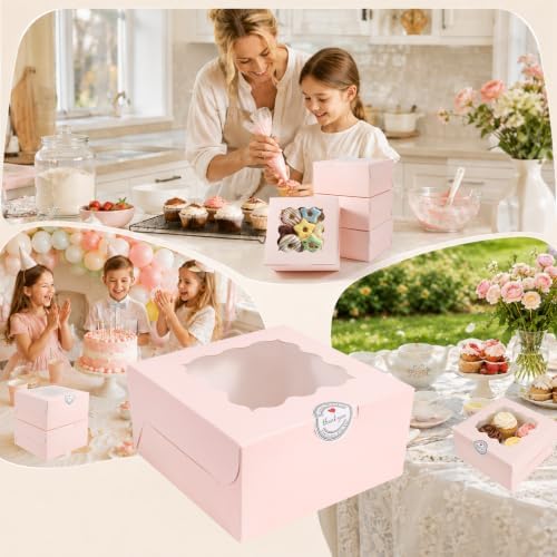 16 Pack Pink 6x6x3 Cookie Boxes with Window, Treat Boxes for Party Favors - Image 6