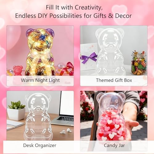 Bear Shaped Jar, Plastic Clear Bear Gift Box Dispenser Favors, Fillable Candy Box with Large Capacity Storage for Candies, Baked Food, Small Gifts - Image 5