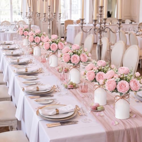 Domensi 6 Sets Wedding Floral Centerpiece for Table Decor, Light Pink by Domensi