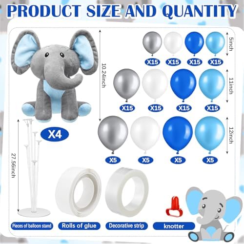 Hungdao 151 Pcs Elephant Balloon Baby Shower Decorations Including 4 Stuffed Elephants 4 Large Balloon Stands and 140 Balloons Baby Shower Gender Reveal Decorations(Blue) - Image 3