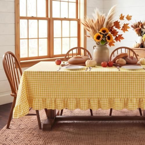 Eternal Beauty Gingham Ruffled Tablecloth Butter Yellow White 60x84 Wedding by EternalBeauty