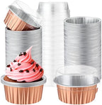 200 Pack Aluminum Cupcake Liners with Lids,Rose Gold,Plain by Gandeer