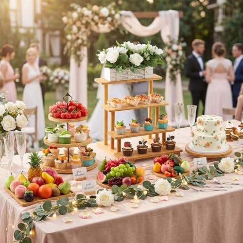 Roowest Set of 6 Wood Dessert Table Display Stands 3 Tier,Bamboo - Image 2