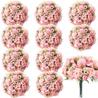 Tigeen 12 Bundles Peonies Artificial Flowers Faux Roses, Pink by Tigeen