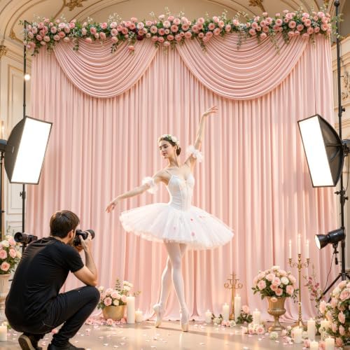 10x10ft Blush Pink Backdrop Curtain Panels for Parties - Wrinkle Free Polyester Photo Curtain Backdrop Wedding Back Drop Fabric Drapes for Party Decorations Background for Photography - Image 7