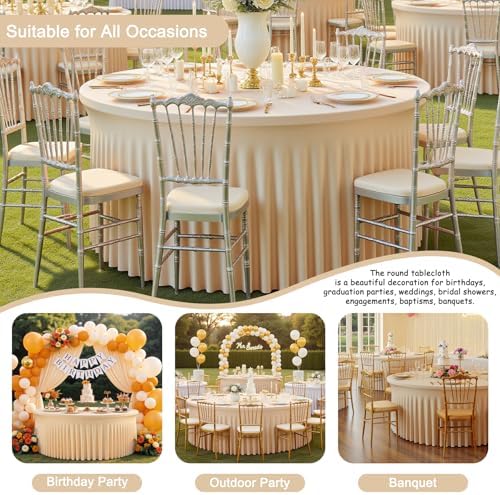 12 Pack Champagne Table Cloth for 5FT Round Tables, Fitted Spandex 120 inch Round Tablecloth, Wrinkle Free Table Skirt for Receptions Birthday Photography Social Events Engagement Party Decorations - Image 4
