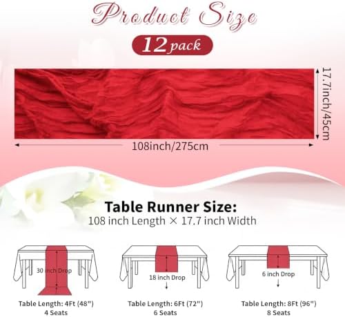 Red Boho Cheesecloth Table Runner 12 Pack 17x108 Inch Sheer Gauze - Image 2