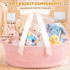 OIAHOMY Large Gift Basket Empty 18.5" x 13.8" x 7.5", Storage Basket with Gift Bag, Ribbon and Glitter Tulle for DIY Anytime, Toy Storage for Kids, Dogs with Handles in A Stylish Design - Pink - Image 3