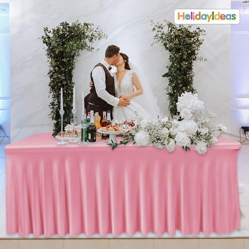 4 Pack Pink Spandex Table Covers 4ft Rectangle Ruffle Skirts for Party - Image 4