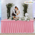 4 Pack Pink Spandex Table Covers 6ft Rectangle Ruffle Skirts for Party - Image 6