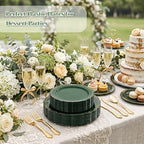 DaYammi 150Pcs Green Plastic Plates with Gold Silverware Set for Party - Image 4