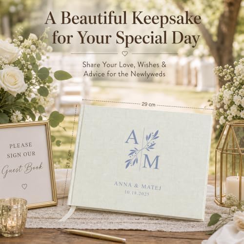 Personalized Linen Wedding Guest Book, Custom Photo Album 29 x 21.5 cm - Image 2