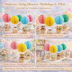 24 Pack Hot Air Balloon Table Centerpieces for Baby Shower, Rainbow Birthday, Bridal Shower, DIY Honeycomb Paper Lanterns with Woven Baskets for Dessert Table Decor - Image 5
