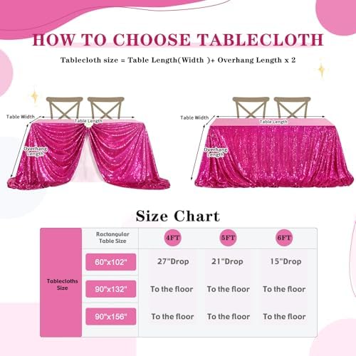 SoarDream Hot Pink Sequin Tablecloth 90"x156" Birthday Table Cloth - Image 4