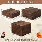 Barydat 3 Pcs Rustic Wood Risers for Display, Square Nesting Cupcake Stands - Image 2