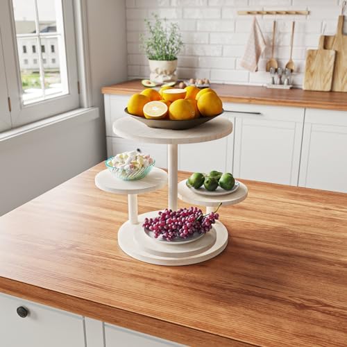 HURZMORO 4 Tier Round Cupcake Tower Stand for 50 Cupcakes,Wood Cake Stand with Tiered Tray Decor,Farmhouse Tiered Tray Decor,Cupcake Display for Birthday Graduation Baby Shower Tea Party,White - Image 6