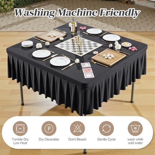 Wish Care 2 Pack Black Spandex Tablecloths for 54x54 Inch Square Tables, Stretch Fitted Table Clothes with Pleated Ruffle Skirt for 54” Table, Wrinkle Free and Elastic, for Party Kitchen Home Dining - Image 7