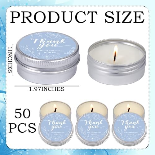 MTLEE 50 Pcs Blue Floral Thank You Candles Baby Shower Wedding Favors - Image 6