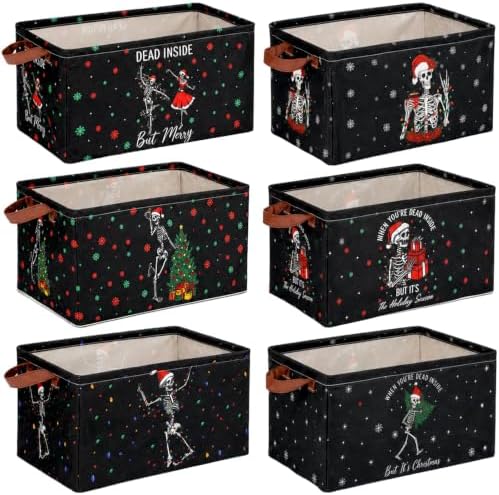CHENGU 6 Pack Christmas Storage Bin Collapsible Christmas Skeleton Basket by CHENGU