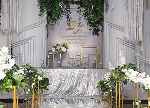 SquarePie Sequin Tablecloth 90x132 Inch Silver for Disco Wedding Party - Image 3