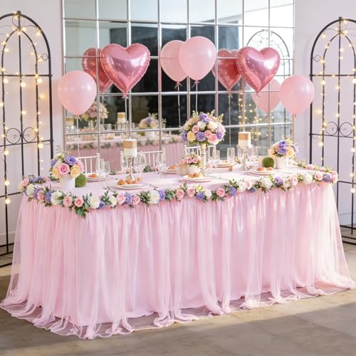 Baby Pink Table Cloth Spandex Table Covers 8ft Fitted Tulle Tablecloth Rectangular Desk Skirt Stretch Light Pink Table Cloths Covers Party Banquet Birthday Baby Shower Wedding Table Cloth, 6 Pack - Image 7