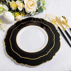 WDF 30Guest Black and Gold Plastic Plates - Gold Plastic Silverware With Black Handle Baroque Black and Gold Disposable Dinnerware for Wedding/Party/Birthday/Halloween - Image 5