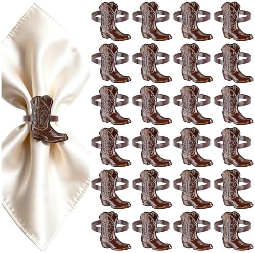 24PCS Western Party Decorations Cowboy Boot Napkin Rings Rustic Farmhouse Western Napkin Holder Metal Tissue Rings Buckles Cowboy Birthday Party Supplies by EYNDYN