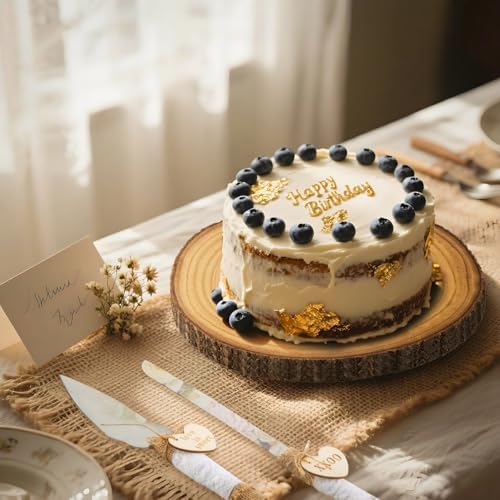 11.5"-12.5" Wood Cake Stand with Cake Cutting Set (Knife and Server) - Rustic Wooden Cake Holder for Decorating, Party, Wedding, Baby Showers, Reception, Event - Ideal Baking Gift & Home Decor - Image 6